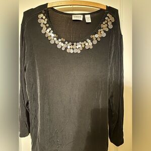 Chico's Travelers Black Top with Sequin Details